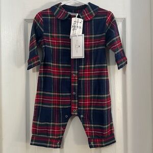 NWT Petite Plume Baby Boy Plaid One Piece Romper Red & Navy Long Sleeve